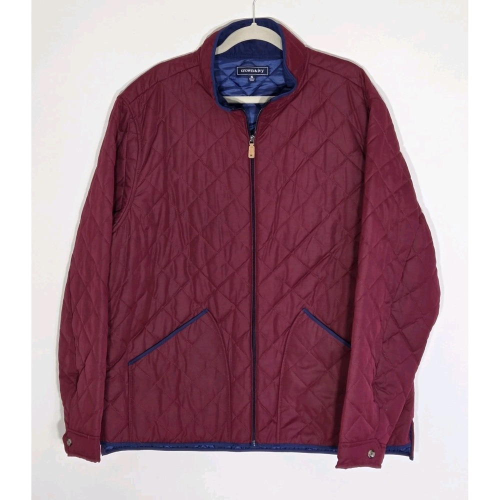 Crown & Ivy Men's XL Quilted Jacket Coat Burgandy Lined Utility